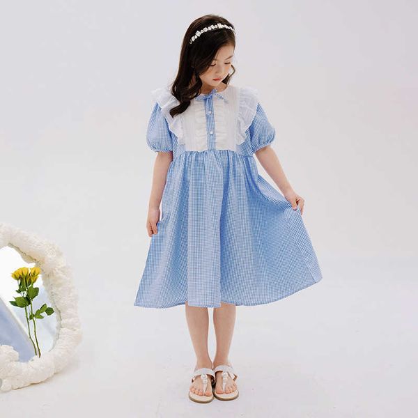 

girl's dresses girls plaid princess dress summer 2022 new children fashion clothing kids short sleeve plaid dress #6944 aa230410, Red;yellow