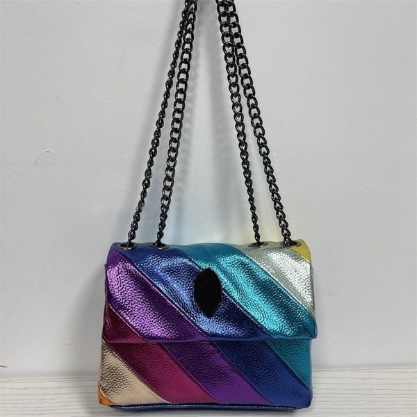 

rhinestone shoulder bag men rainbow black eagle head diagonal sewn stripe luxury bag designer women leather iced out fashion heart crossbody