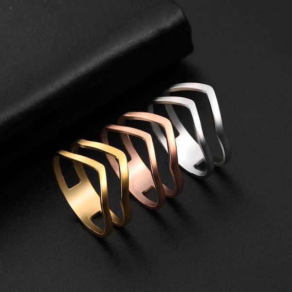 

band rings skyrim 2023 simple geometrical wave ring stainless steel gold color party finger rings jewelry birthday gift for women girls p230, Silver