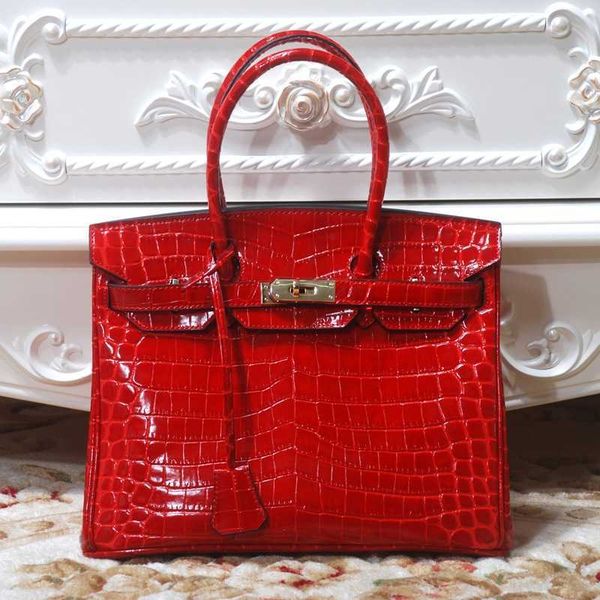 

family h birkins 7a leather bag designer 2023 women's crocodile pattern women's genuine women's handbag personality
