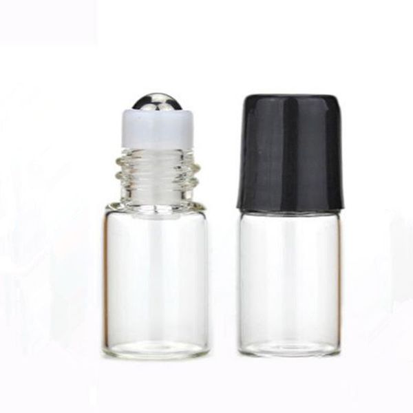 

1000pcs 1ml 2ml roll on bottles for essential oils roll-on refillable perfume bottle deodorant containers with black lid