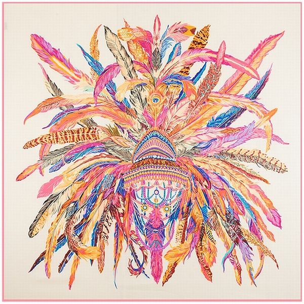 

sarongs pobing 100% silk square scarf luxury brand indian feather woman scarves wraps feathers crown spanish foulard accessory 230411, Blue;gray