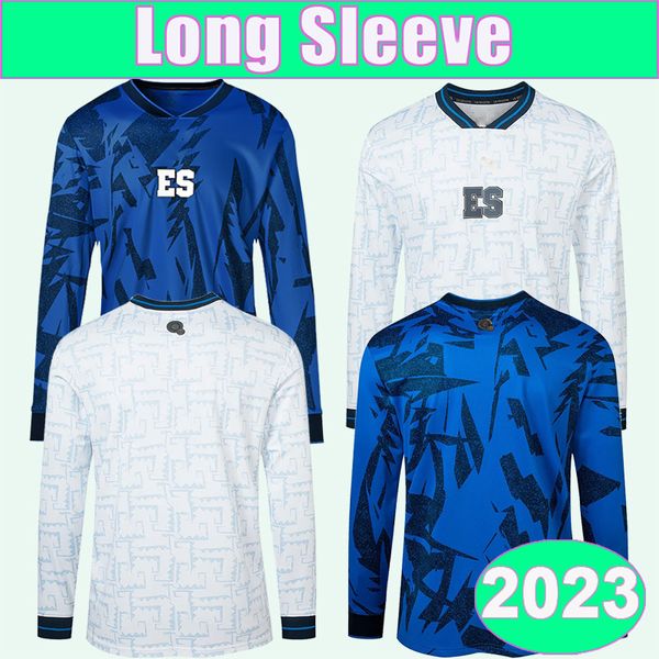 

2023 salvador national team mens soccer jerseys #13 larin #21 tamacas #7 d.ceren home blue away long sleeve football shirts uniforms, Black;yellow