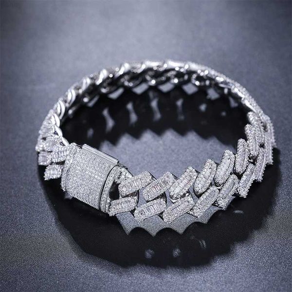 

homme iced out rapper's jewelry hiphop men 16mm 925 sterling silver vvs baguette moissanite diamond miami cuban link bracelet