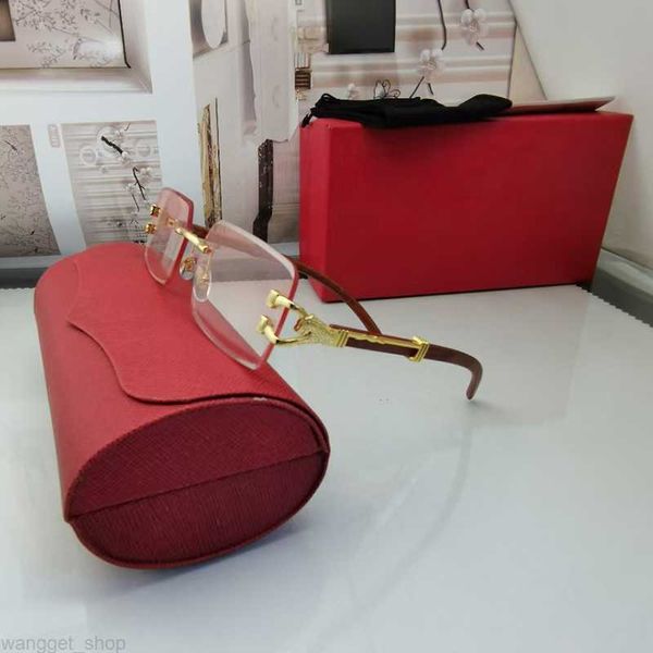 

fashion mens designer sunglasses woman rectangle rimless sunshade wooden gold metal customizable computer anti pink light eyeglasses luxury, White;black