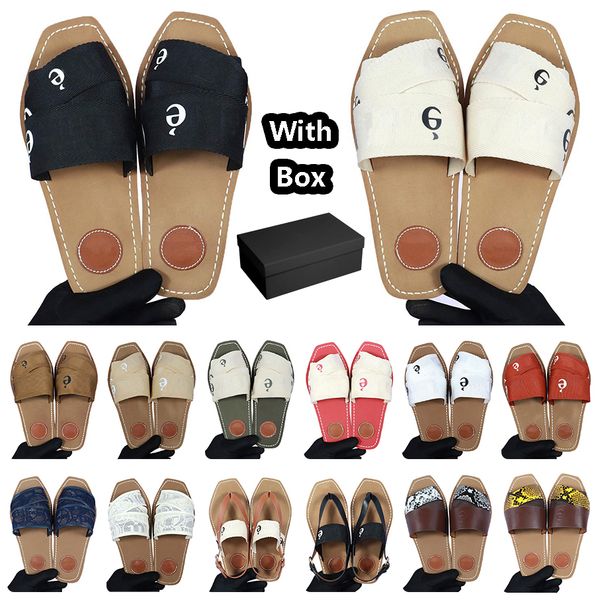 

womens designer woody sandals with box slippers flat mule slide sandals sail black white beige red mesh embroidered embossed linen pink fash