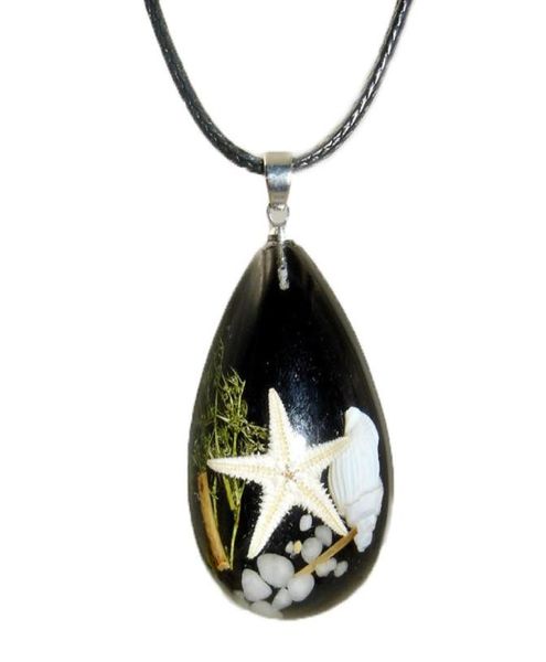

fashion glowing real sea starfish shell amber necklaces luminous sea specimen resin women lovers necklace tear drop pendants mix c9828069, Silver