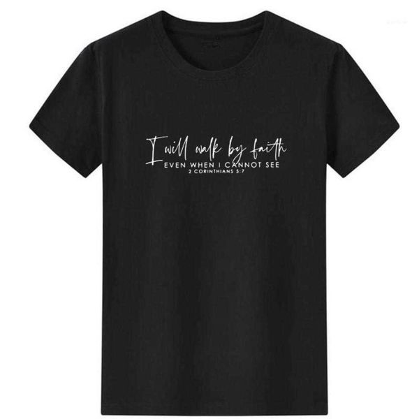 

women's t-shirt i will walk by faith women fashion loose clothes t shirt crewneck tee summer casual short sleeve tshirt dgs'', White