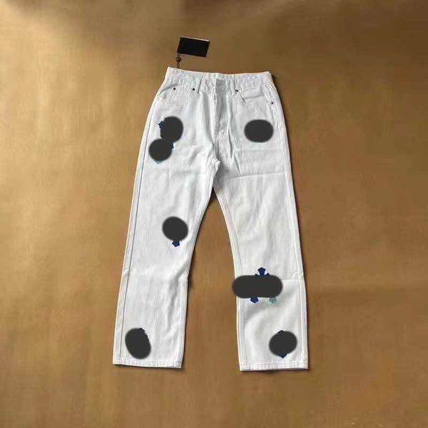 

k7c2 men's and women's jeans pant 2023 fashion brand ch washed leather logo straight trousers for men and women couples zghb, Blue