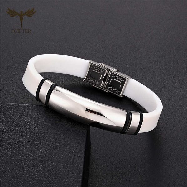 

bangle women men stainless steel buckle bracelets white and black silicone bangles sports wristband fashion jewelry pulsera hombre w0410