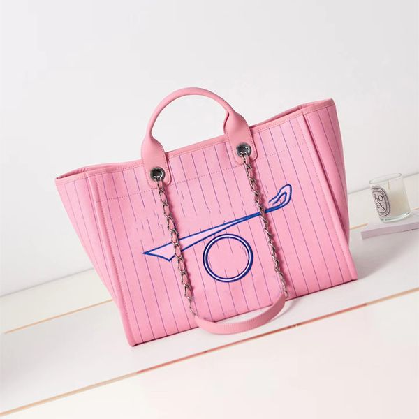 

7a r women's bag spring and summer luxury leather tote classic canvas letter beach bag large capacity striped branded casual women&#039