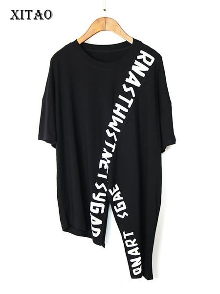 

men's tshirts xitao irregular letter t shirt fashion women pullover goddess fan print patchwork elegant casual style loose tee xj4820 2, White;black