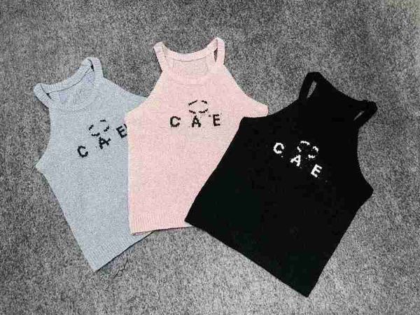 

women's knits & tees designer 2023 new hanging neck strap tank summer contrast letter jacquard short fit versatile slim c603, White