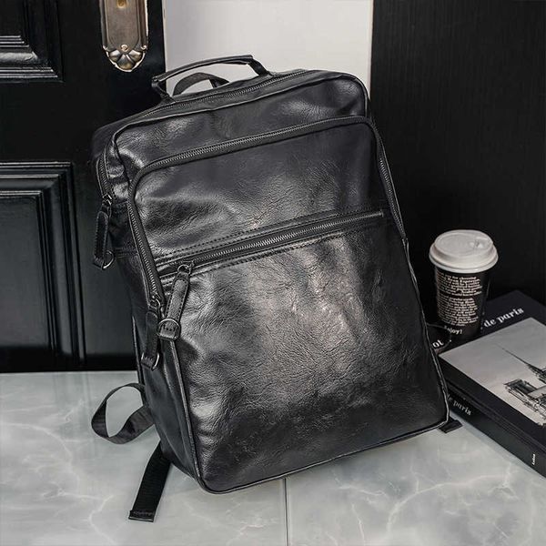 

large capacity backpack men women fashion design pu leather backpack simple solid students school bag backpack travel lapbag 230411