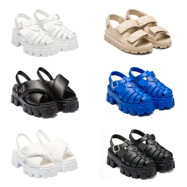 

sandals designer woman sandals monolith rubber sandal slippers luxury summer buckle strap patent leather slides classics wide solid loafers, Black