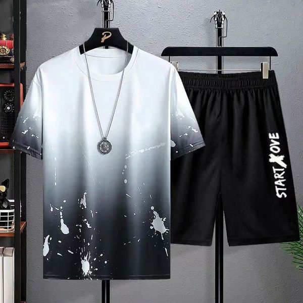 

mens tracksuits 3d printing 2 pieces and shorts sportswear man clothes set suit fashion jogger outfit oversized costume 230411, Gray