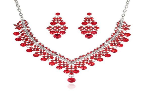 

color crystal jewelry sets wedding necklace earrings set for brides party costume accessories women pageant6375170, Silver