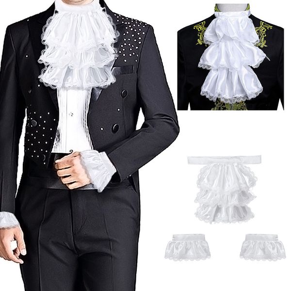 

neck ties adults mens victorian lace jabot and cuffs for kids detachable collar stage party colonial pirate steampunk costume accessory 2304, Blue;purple
