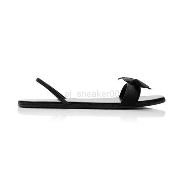 

the high row silk bow flat bottom sandals fashionable slim strap commuter comfortable muller shoes for women, Black
