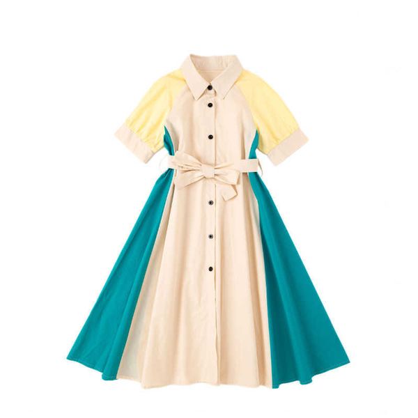 

girl's dresses 2022 new teen girls mid-length dress patchwork children cotton clothing kids cute blouse dress fashion summer #6896 aa23, Red;yellow