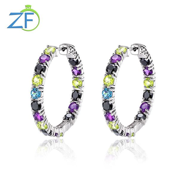 

hoop huggie gz zongfa fashion natural blue z amethyst multi gemstone custom jewelry 925 sterling silver large hoop earrings women 230410, Golden;silver