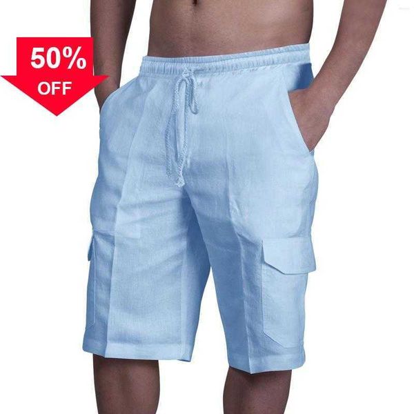 

men's shorts 2023 linen multi-bag tether beach cargos to 2xl, White;black