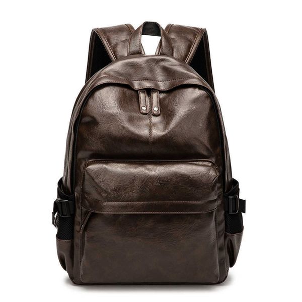 

fashion casual men's backpack bag black pu leather backpacks men travel bag student school bag high capacity computer backpack 230411