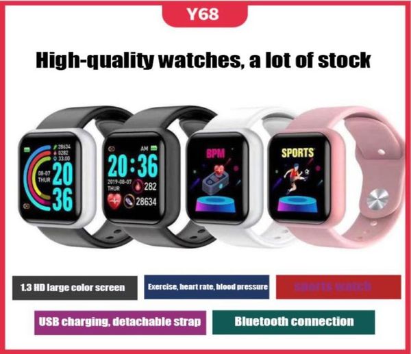 

y68 smart watches heart rate watch sports smartwatches smart bluetooth band waterproof smartwatch android gift children business a3407448, Blue