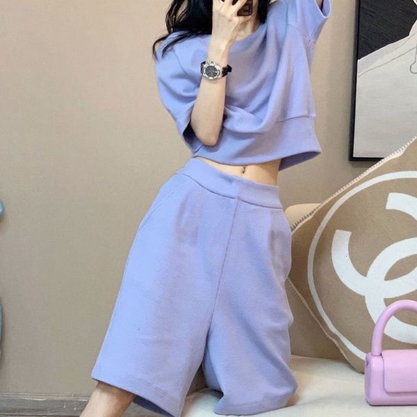 

women s tracksuit s sets summer fashion simple solid color loose round neck short t shirt shorts comfortable sports casual two piece 230411, Gray