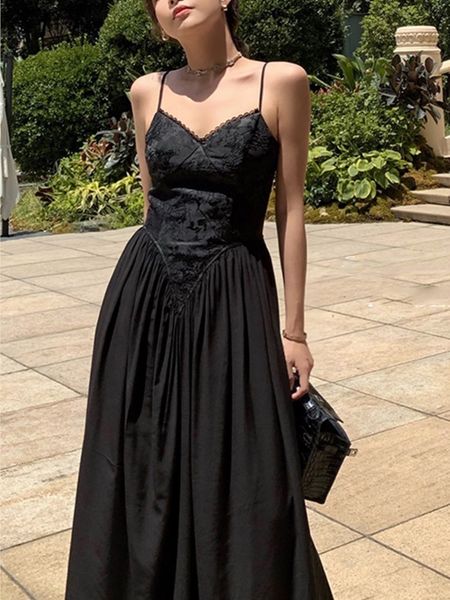 

casual dresses summer elegant midi spaghetti strap dress for women fashion a line prom party robe vestidos 230411, Black;gray