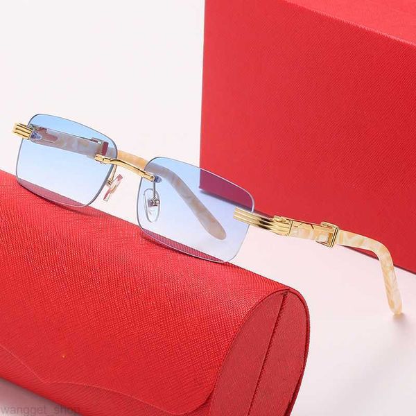 

luxury designer sunglasses mens eyeglasses frames temples with gold metal frameless rectangular rimless wood shape man sunglasses for women, White;black