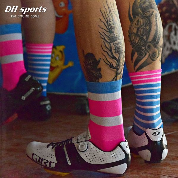 

sports socks dh sports professional cycling socks funky breathable wicking road bicycle sport compression running 230411, Black