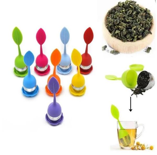 

creative teapot strainers silicone tea spoon infuser with food grade leaves shape stainless steel infusers strainer filter leaf lid diffuse