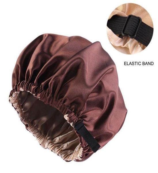 

new satin hair cap for sleeping invisible flat imitation silk round haircare women headwear ceremony adjusting button night hat5184125