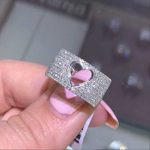 

band rings cute heart big band ring with bling zircon stone for women wedding engagement fashion jewelry p230411, Silver