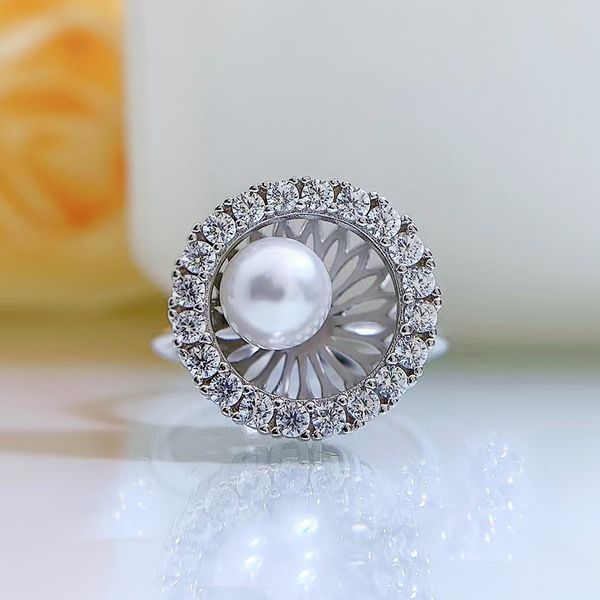 

hollow pearl diamond ring 100% real 925 sterling silver party wedding band rings for women bridal engagement promise jewelry, Slivery;golden