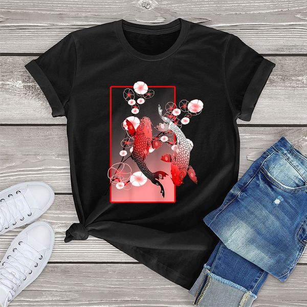 

men's tshirts flc 100 cotton japanese koi carp nishikigoi fish cherry blossom clothing gift women tshirt printed femme casual tee 23041, White;black
