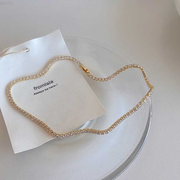 

14k gold plated rhinestone filled tennis chain choker necklace, Silver
