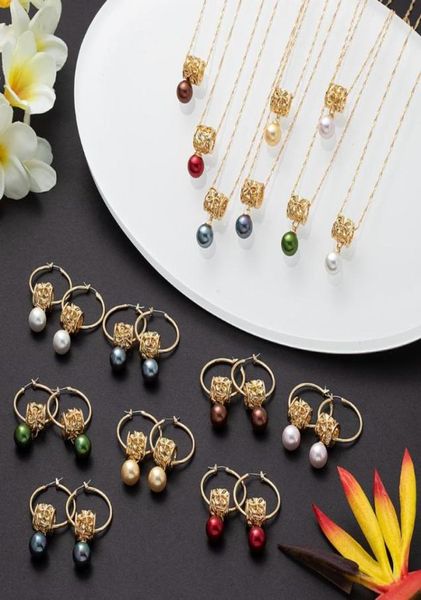 

earrings necklace cring coco pink color pearl trendy jewelry sets hawaiian polynesian frangipani pendant necklaces hoop set for 2172793, Silver