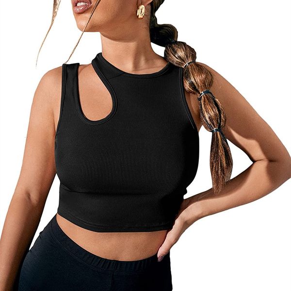

camisoles tanks rib knit women's tank summer casual basic skinny vest cut out sleeveless y2k woman crop 230411, Black;white