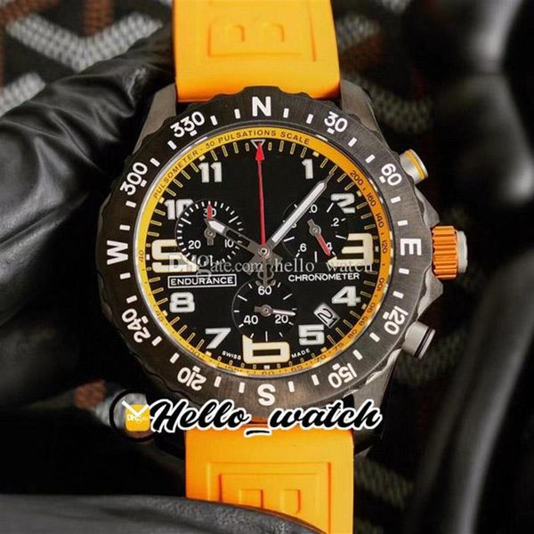 

endurance pro 44 miyota quartz chronograph men's watch xx82310a41b1s1 pvd steel all black big number markers yellow rubber st268d, Slivery;brown