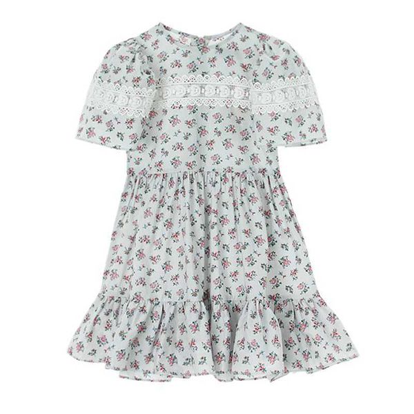 

girl's dresses 2 to 16 years 2022 new kids summer dress girls floral dress cotton puff sleeve children clothes lace ruffles mid long #6, Red;yellow