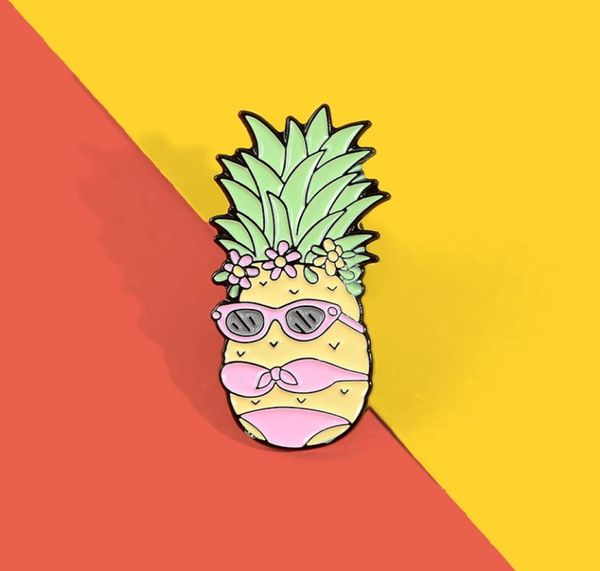 

holiday creative pineapple fruit brooches pineapple wearing bikini sunglasses enamel pin summer beach jewelry gift2114727, Blue