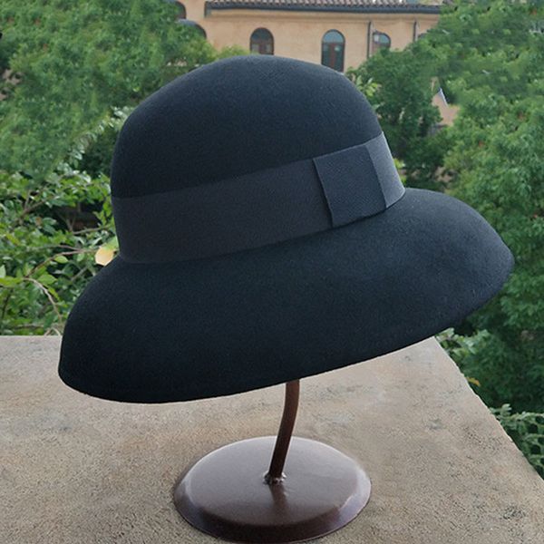 

stingy brim hats crushable dress fedora women vintage style hat 100% pure wool felt hat black grey wide brim fedora hat with simple band 230, Blue;gray