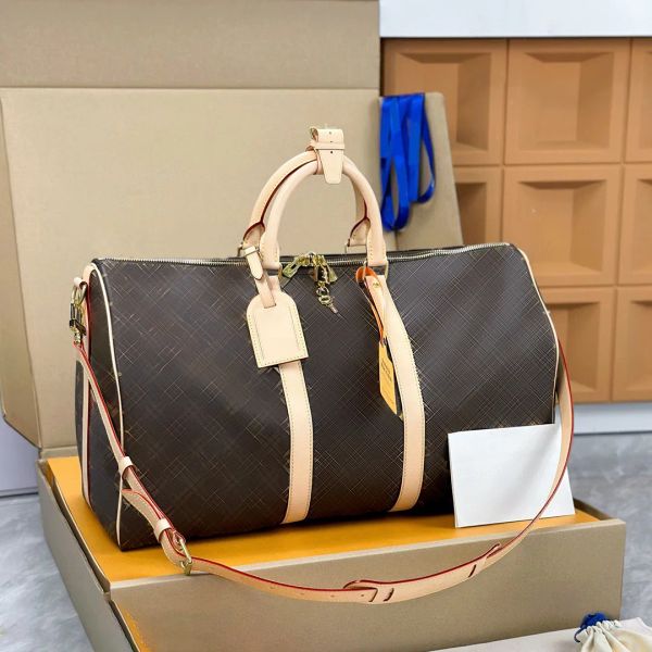 

Top Designer Travel Bag Men Large Capacity Handbags Interior Zipper Pockets Classic Shoulder Bag Fashion Letter Outdoor Bags Three Sizes Available 45 50 55cm, 4-brown plaid
