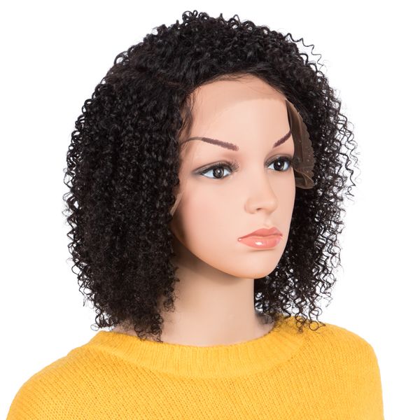 

human hair wig colored short kinky curly bob t part lace front for women glueless brazilian remy hair ombre blonde wigs, Black;brown