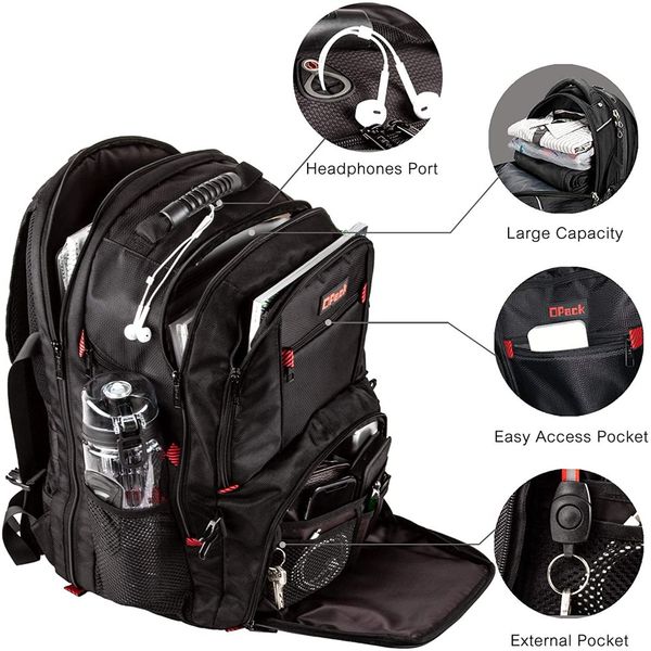 

extra large rfid-safe travel black backpack tsa friendly