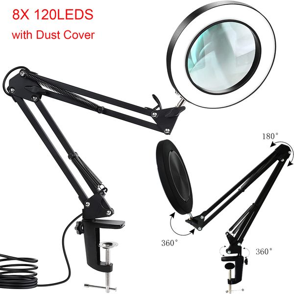 

magnifying glasses 120led magnifying glass with light and dust cover 8x illuminated magnifier 3 color modes real glass led desk lamp for clo