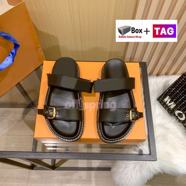 

womens luxury sandals with box flat comfort mule sandal fashion designer slippers casual outdoor moccasins size 35-40, Black