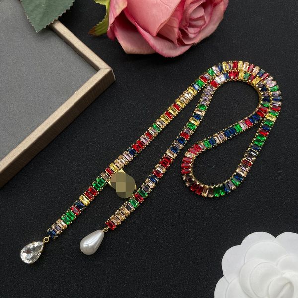 

luxurious designed men chain necklaces d letter multicolour crystal diamonds pendants women's copper ladies girls wedding bride gift de, Silver